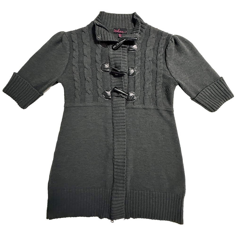 Takeout Womens L Sweater Dress Black Cable Knit Toggle Button 3/4 Sleeve